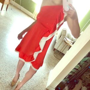 One shoulder adorable summer orange & white dress!